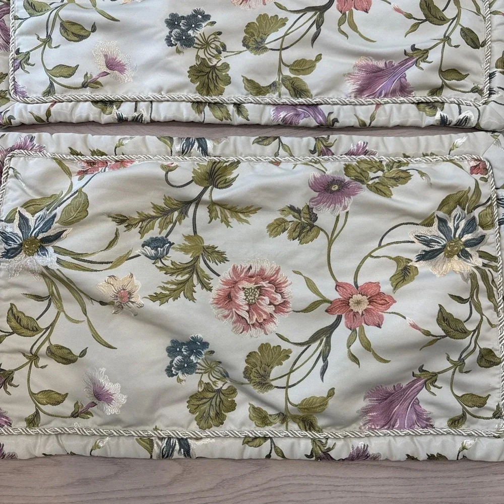 Croscill King Pillow‎ Shams Set 2 Floral Embroidered Sage Green Rope Trim 36x20